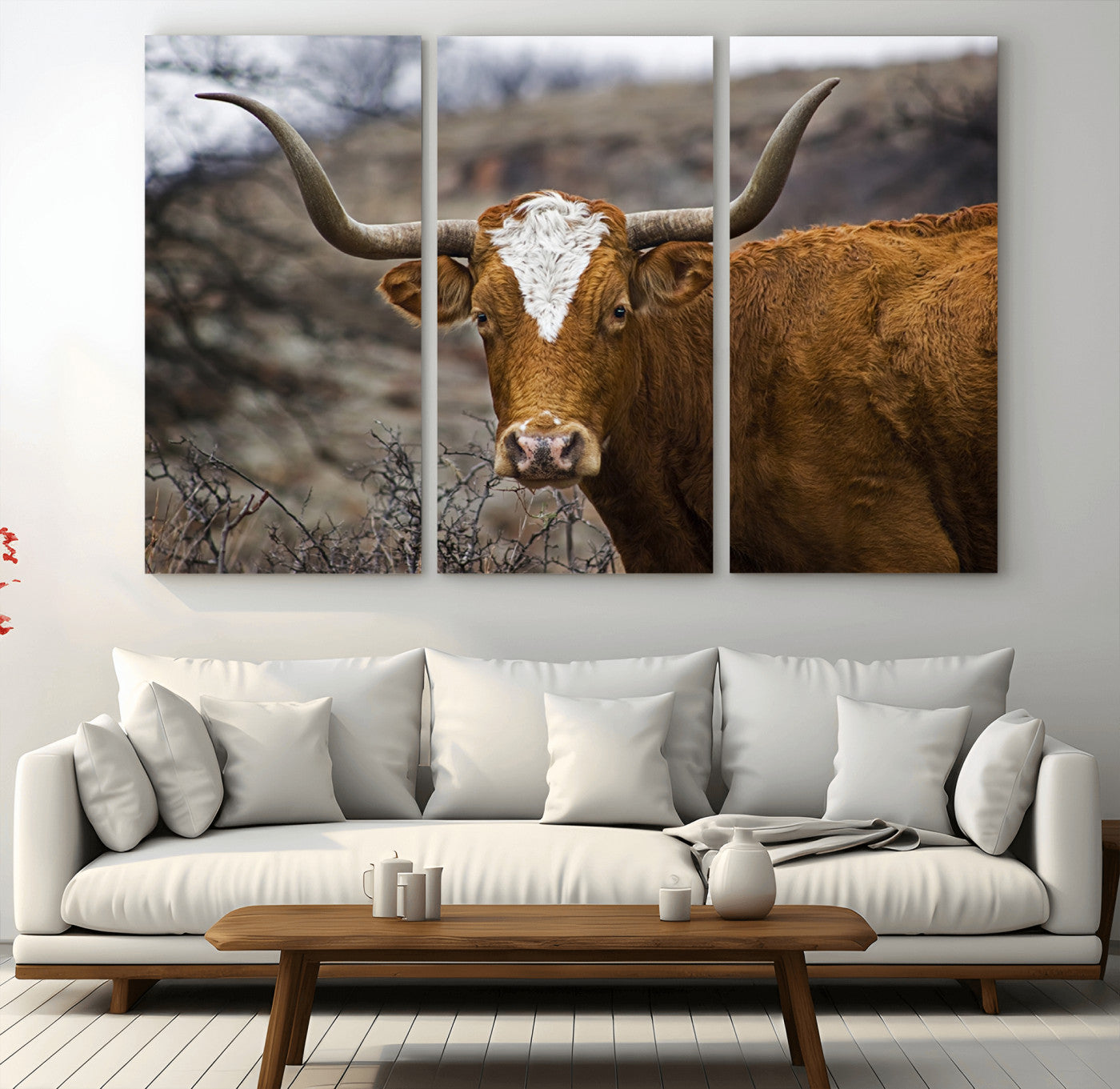 MGV-CV-48X32-3P - Framed Big Cow Animal Wall Art Canvas Print