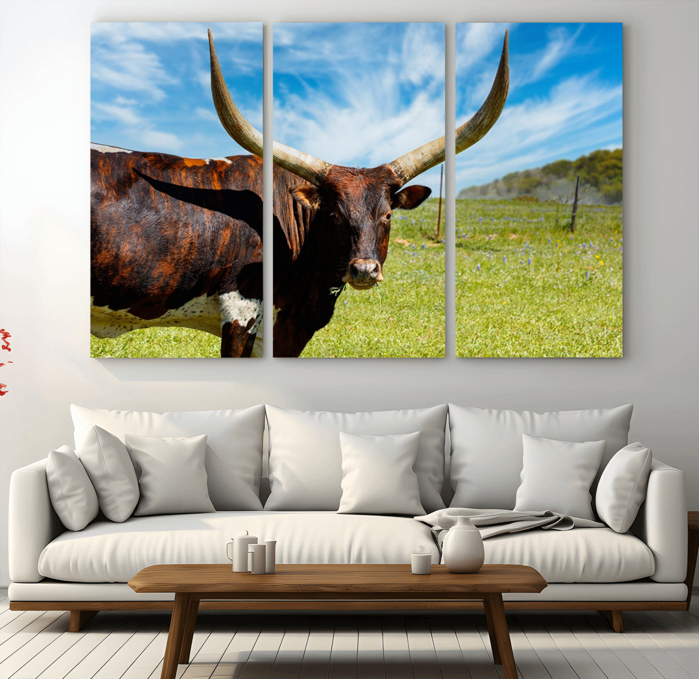 47037-MGV-CV-36X24-Longhorn and Cow Wall Art, Country Cow Wall Decor Canvas Print