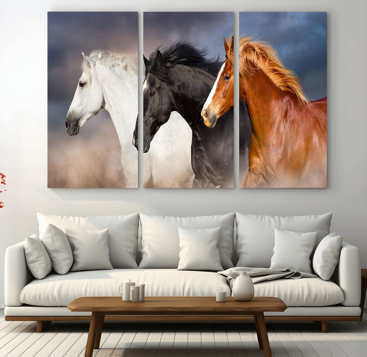 51754-MGV-CV-36X24-Animal Wall Art Three Horses Farmhouse Art Canvas, Framed Three Horses Canvas Print