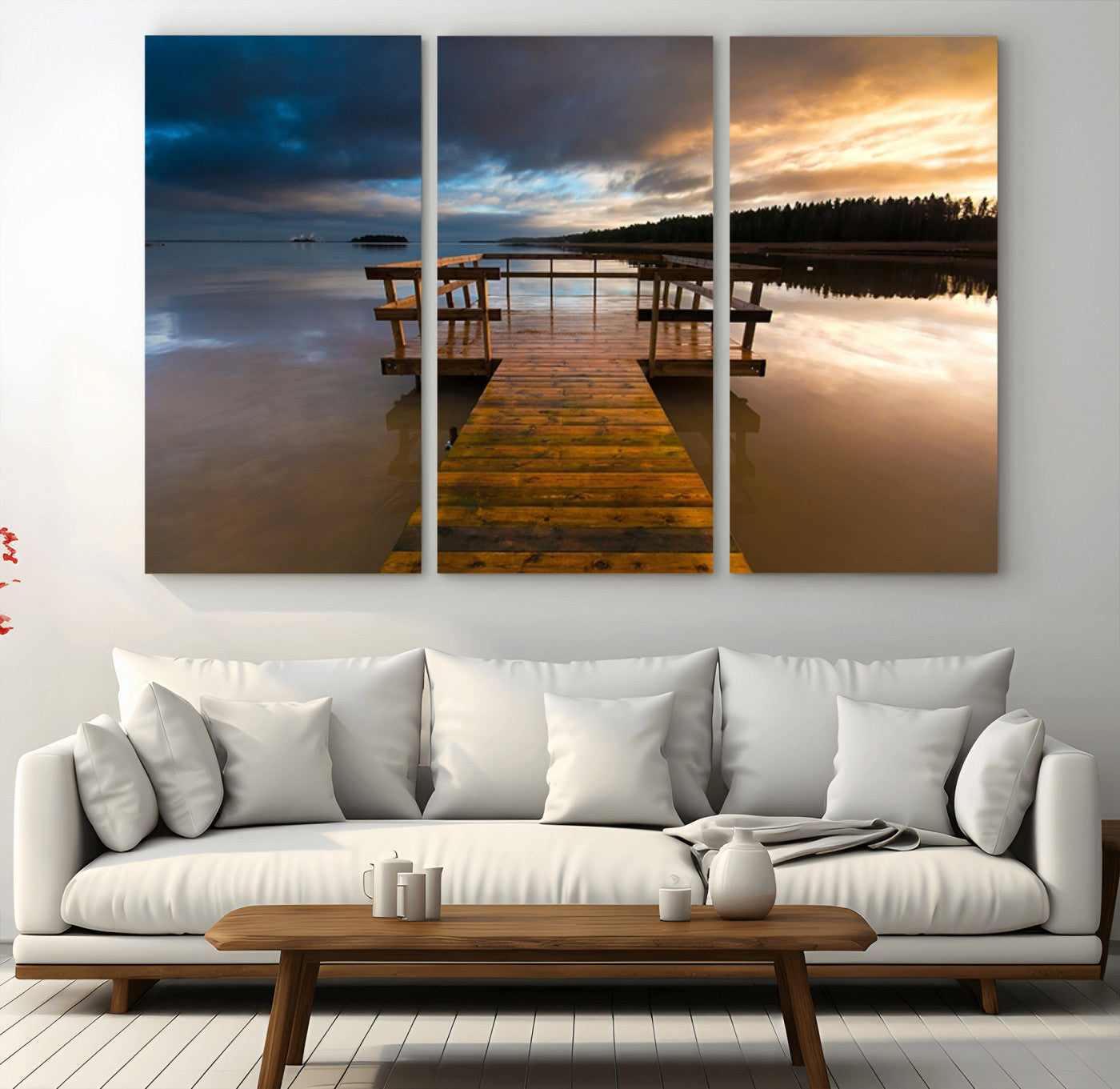 MGV-CV-48X32-3P - Serene Lake Pier at Sunset Canvas Print | Landscape Canvas Print | Ready to Hang and Framed Wall Art