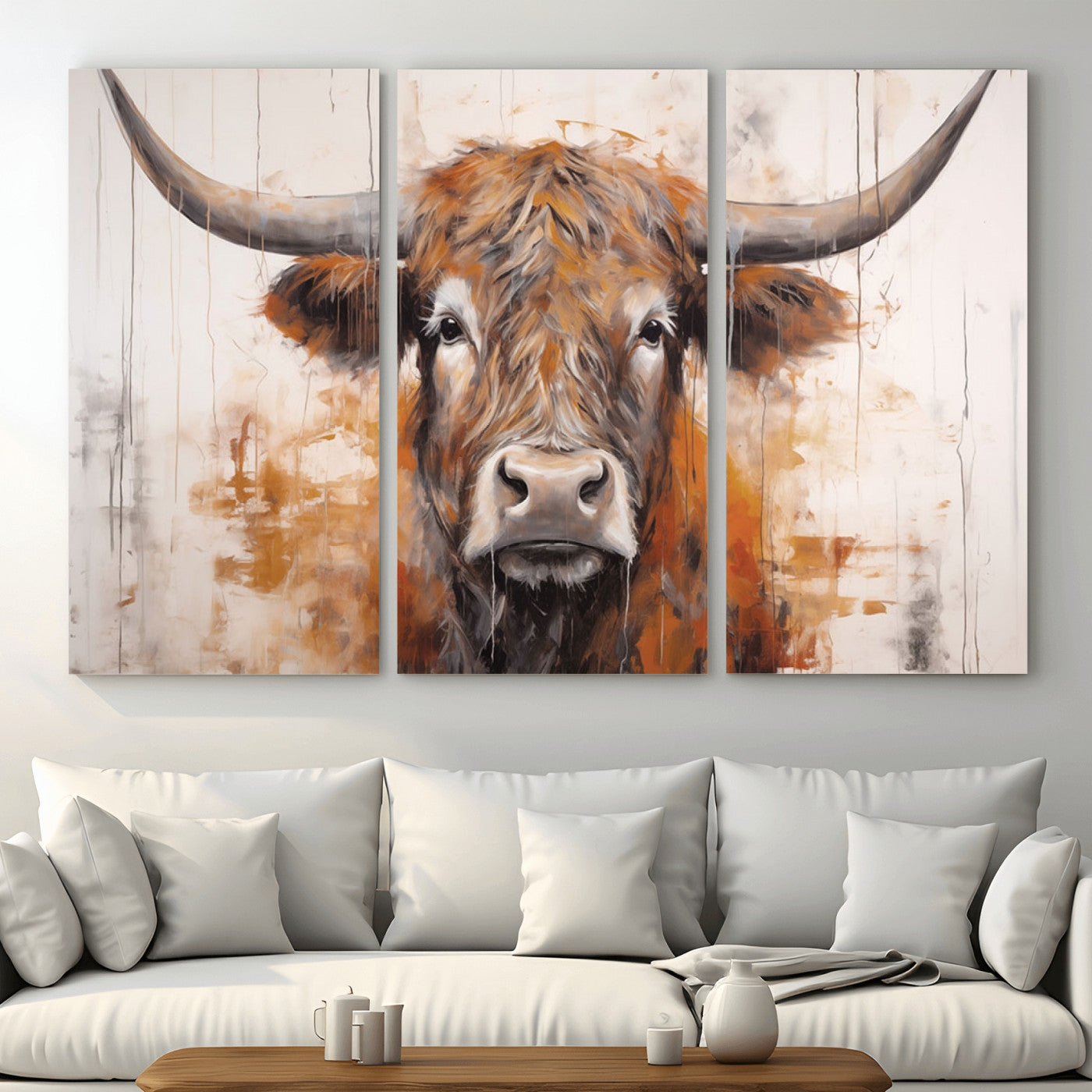 48622-MGV-CV-36X24-Vintage Scottish Highland Cow Cattle Art, Scottish Highland Cow Wall Art Print, Farmhouse Wall Art