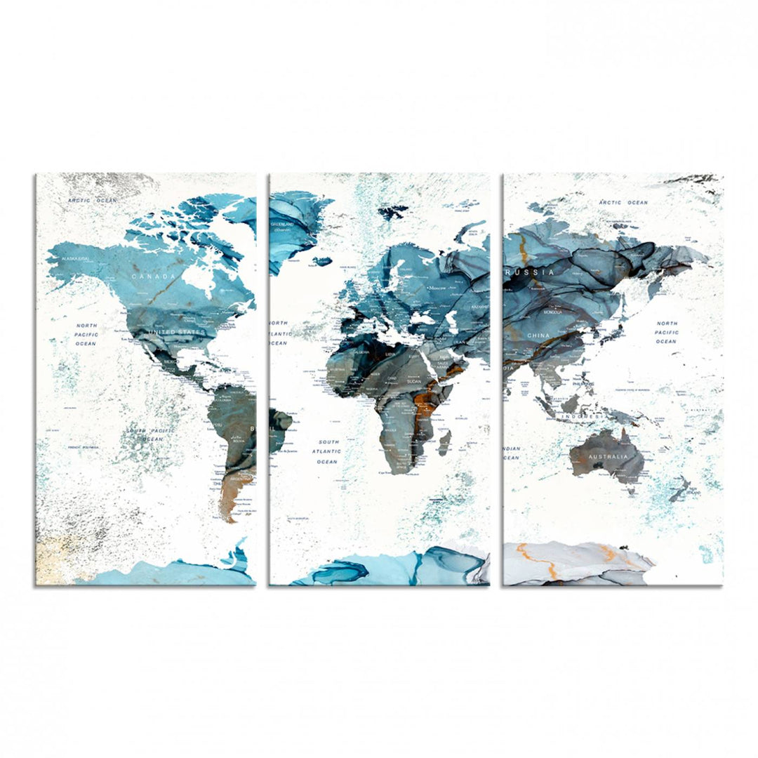 Push Pin World Map Wall Art Canvas Print adds a touch of elegance to the home decor.