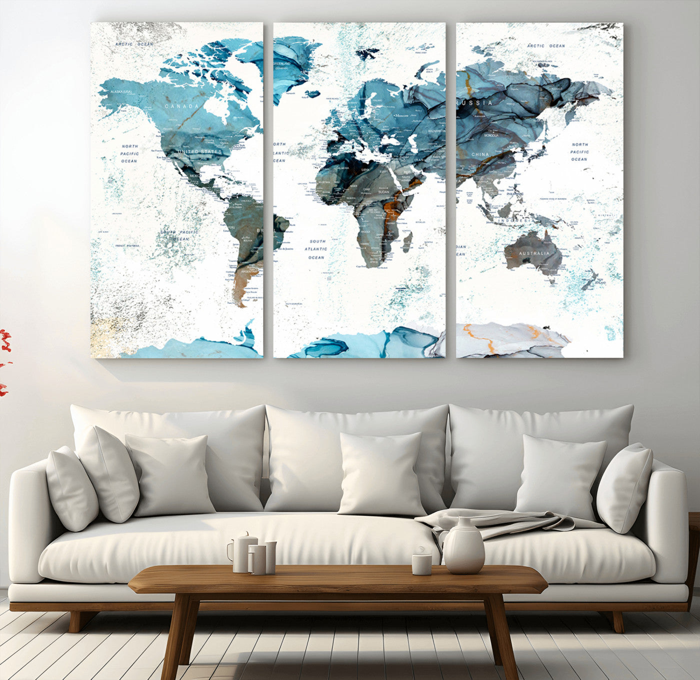 MGV-CV-48X32-3P - Push Pin World Map Canvas Print – Framed Wall Art for Couples to Track Their Travels – Anniversary