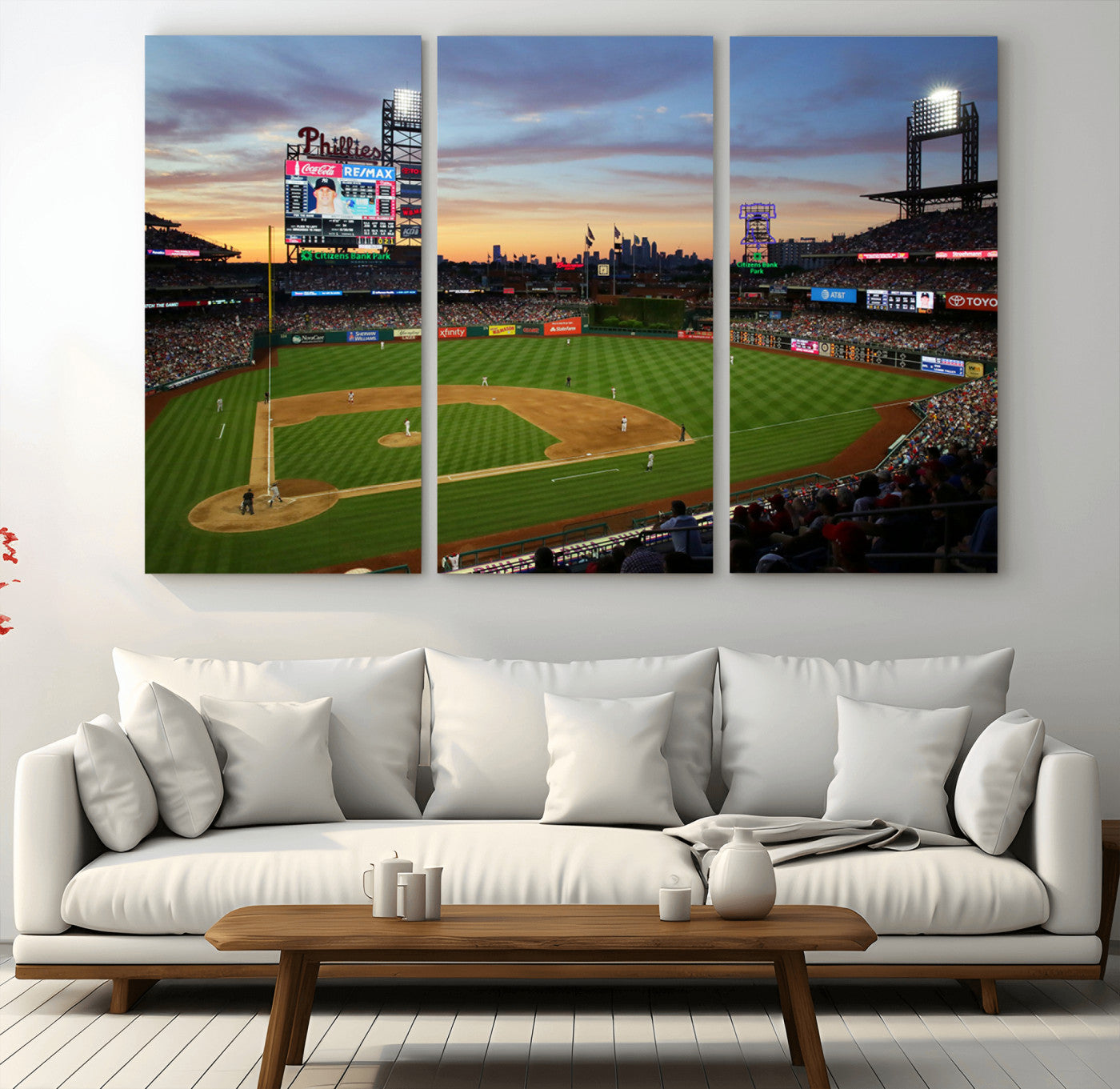 MGV-CV-48X32-3P - Citizens Bank Park Philadelphia Phillies Wall Art Canvas | 3-Panel Canvas Print of Phillies Stadium