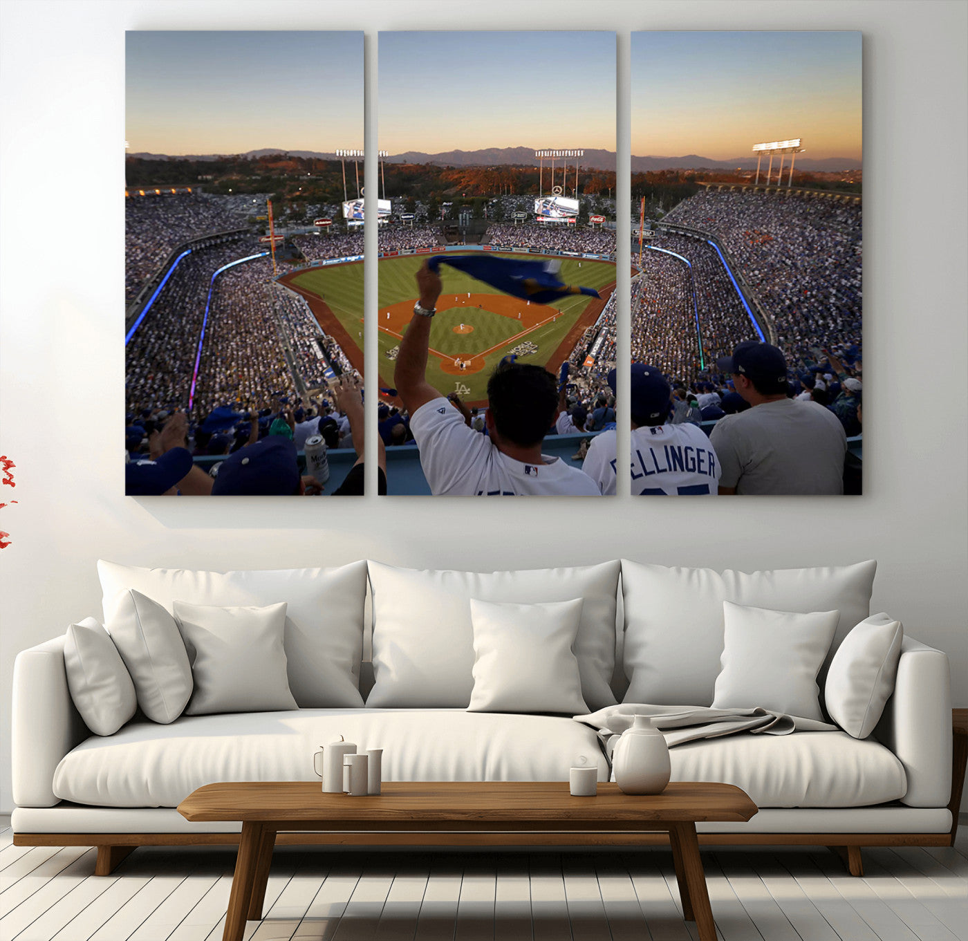 MGV-CV-48X32-3P - Dodger Stadium Sunset Game Triple Canvas Wall Art - Los Angeles Dodgers MLB Match