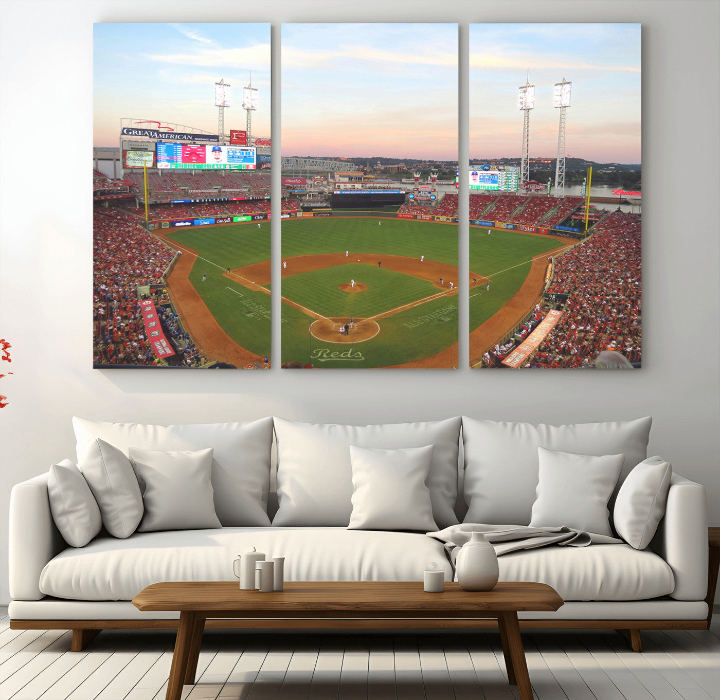 20257-MGV-CV-36X24-Cincinnati Reds Baseball Print Canvas- Cincinnati Great American Ball Park Stadium Wall Art Canvas