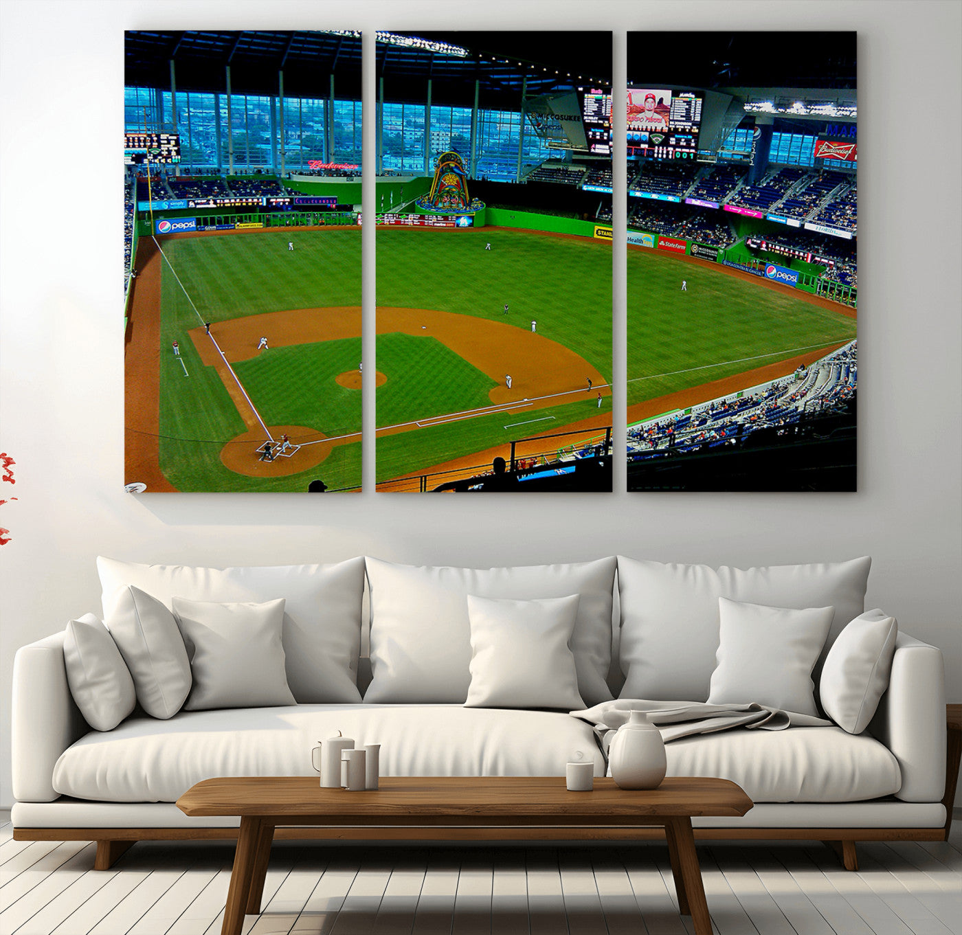 MGV-CV-48X32-3P - Miami Marlins Baseball Team Print - Miami LoanDepot Park Stadium Wall Art Canvas Print