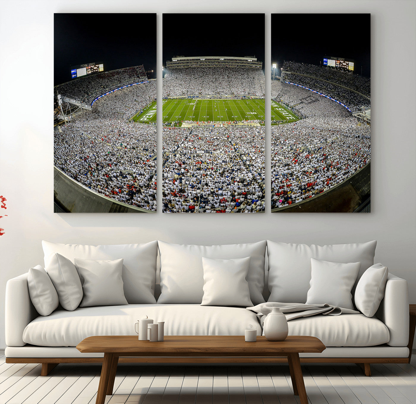 MGV-CV-48X32-3P - Beaver Stadium Night Game Triple Canvas Wall Art - Penn State Nittany Lions Football Match