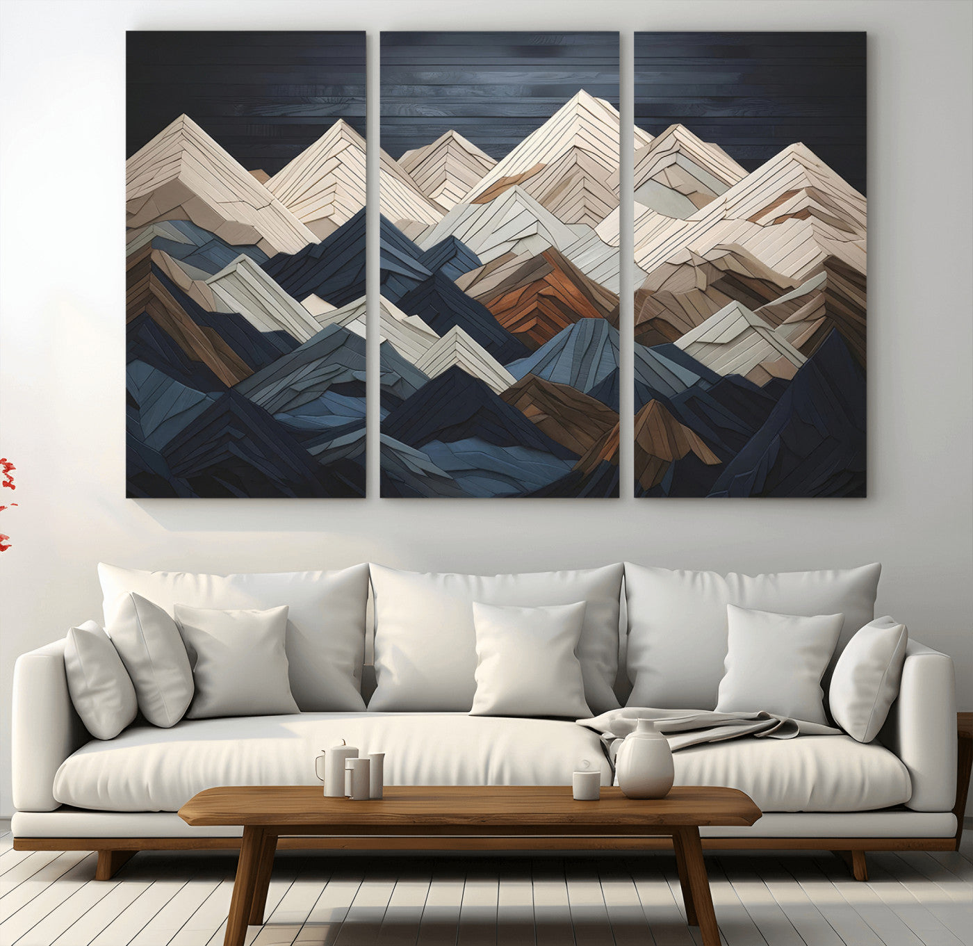 MGV-CV-48X32-3P - Rustic Mountain Landscape Wall Art Print - Wooden 3D Effect Mountain Canvas Print