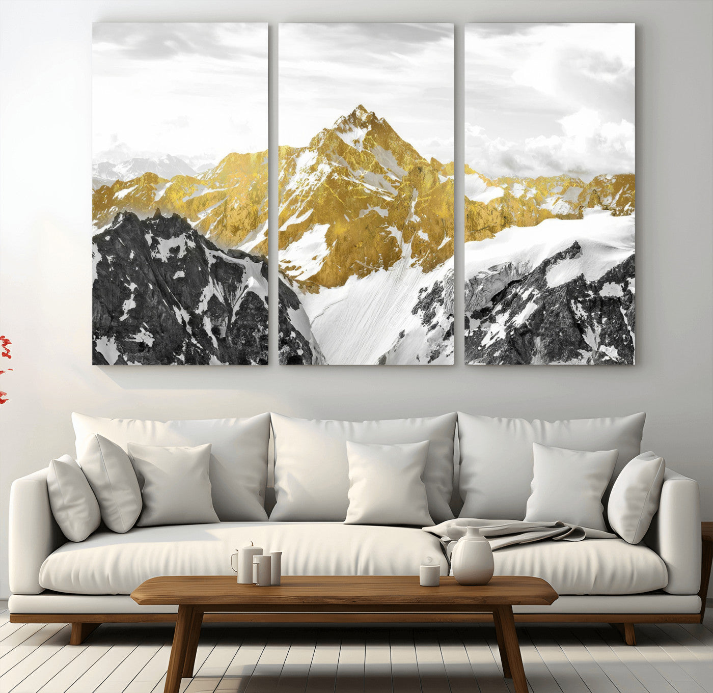 MGV-CV-48X32-3P - Gold Abstract Mountains Wall Art Print on Canvas, Nature Wall Art Print,
