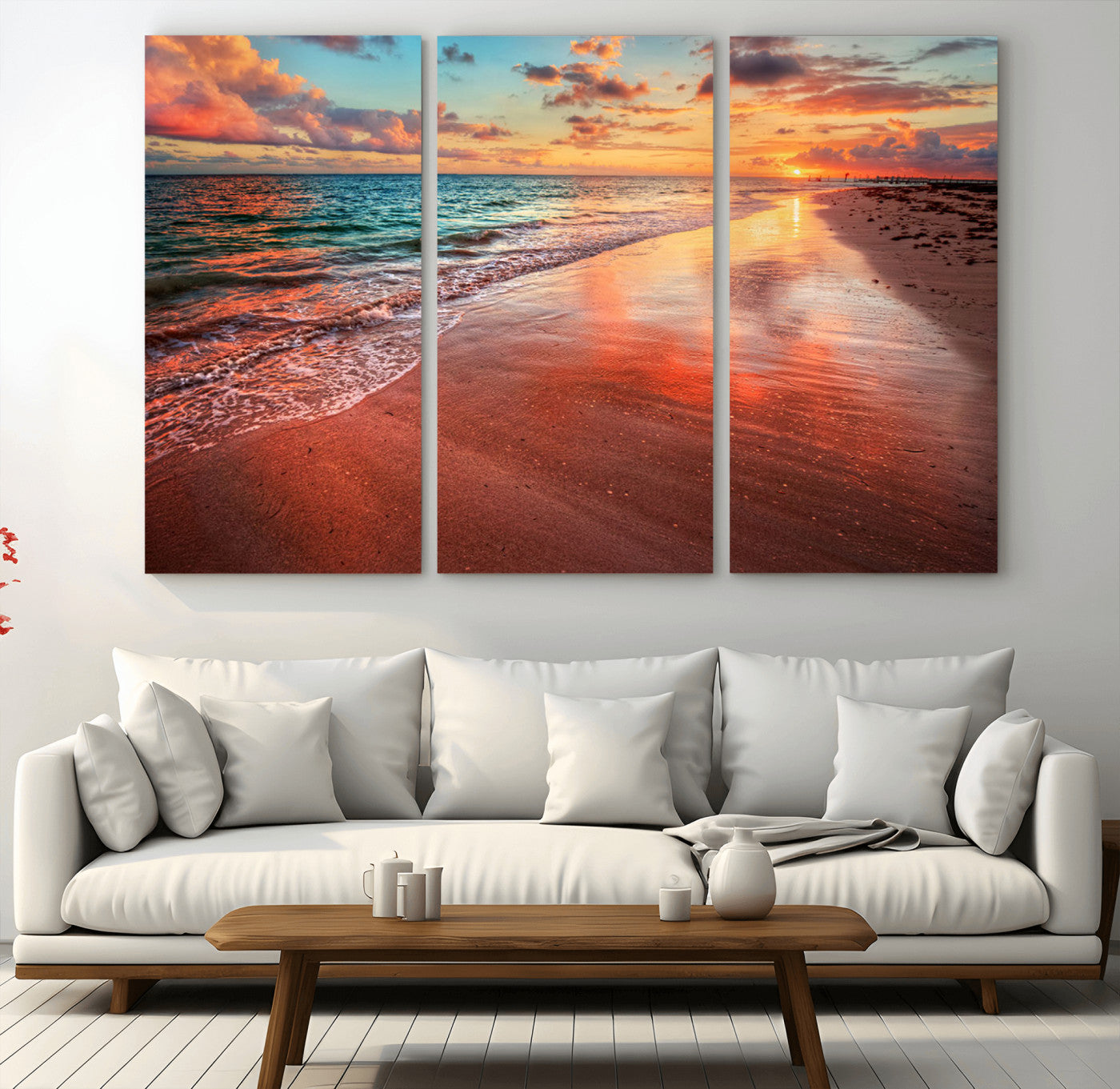 MGV-CV-48X32-3P - Sunset Beach Wall Art | Ocean Canvas Print | Coastal Wall Art | Tranquil Sunset Canvas Print