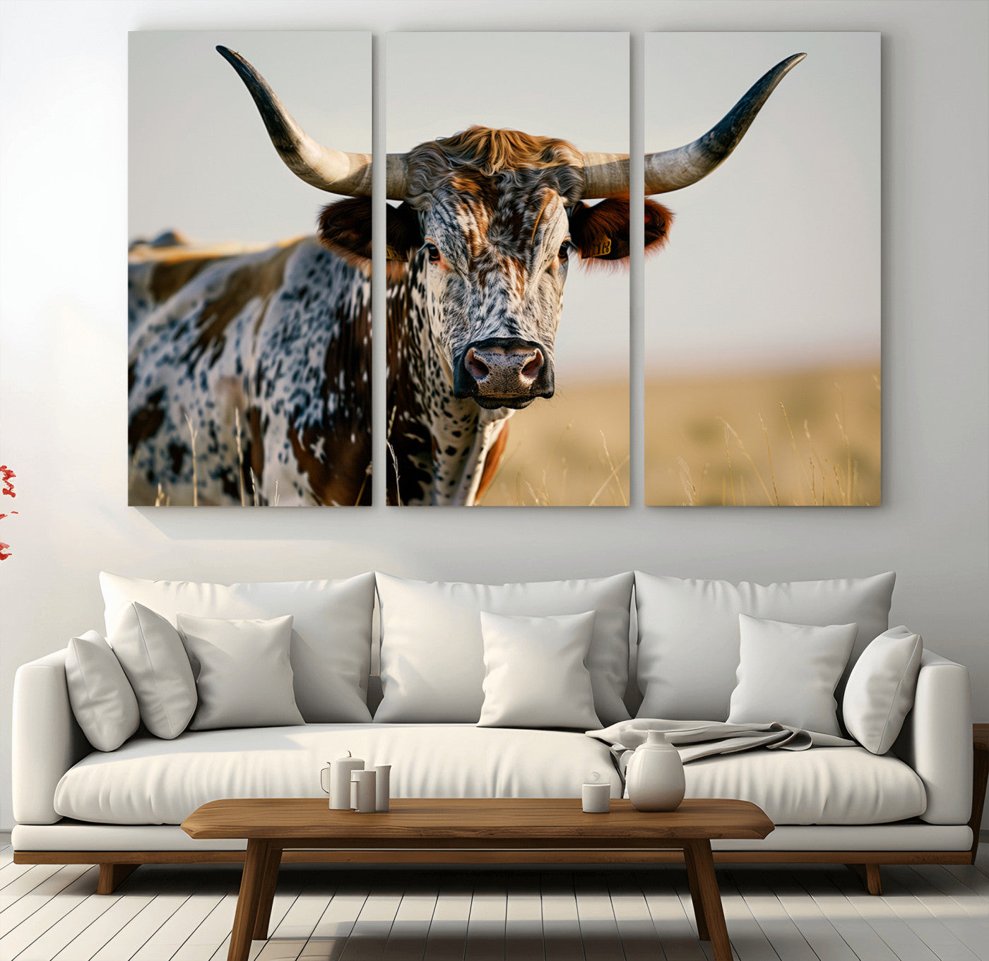 MGV-CV-48X32-3P - Texas Bull Longhorn Wall Art Canvas Print for Farm House Wall Decor, Farmhouse Wall Art Print