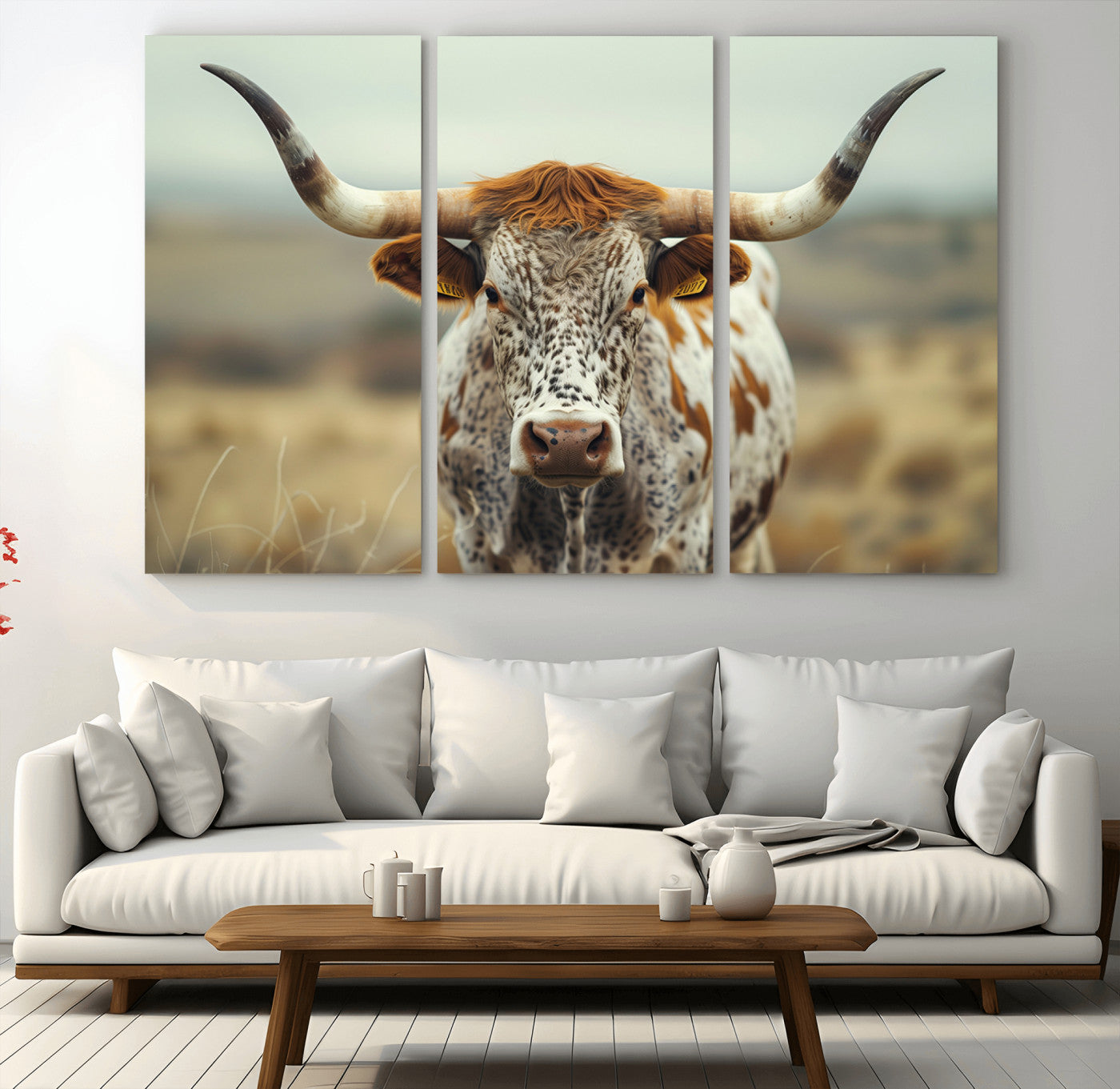 MGV-CV-48X32-3P - Texas Cow Longhorn Wall Art Canvas Print for Farm House Wall Decor, Farmhouse Wall Art Print