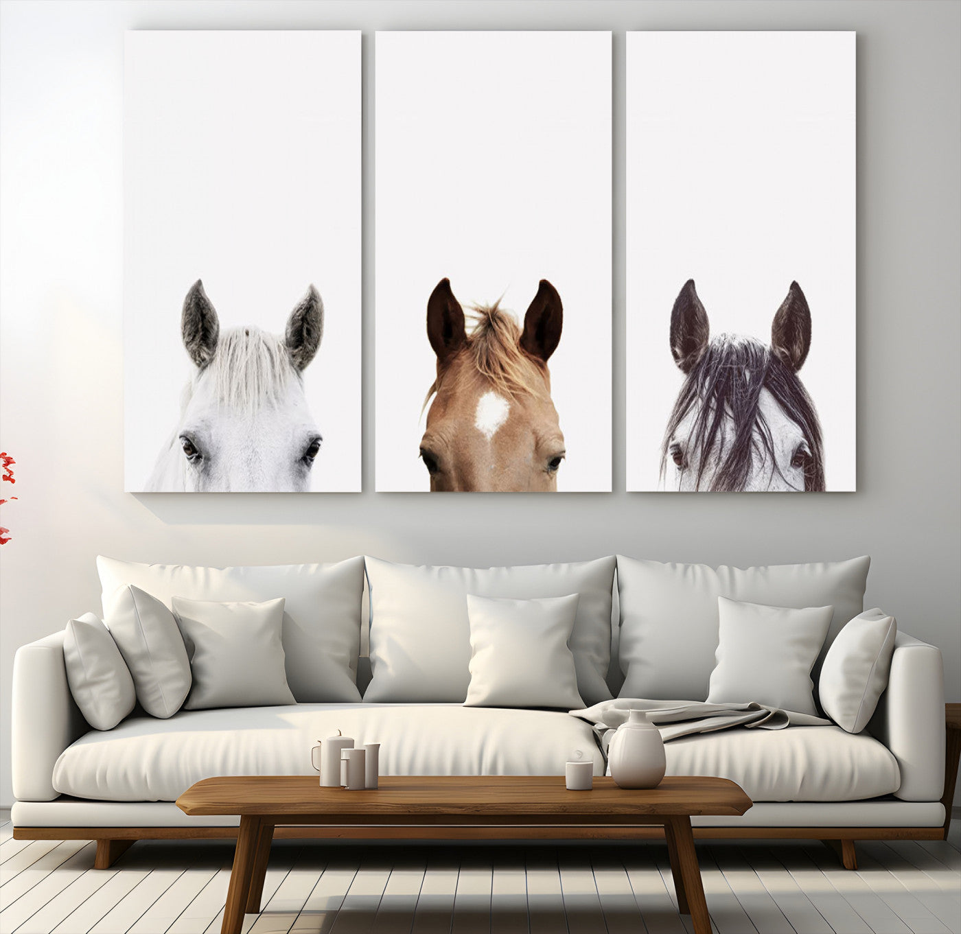 59160-MGV-CV-48X32-3P-Horse Prints Set, Set of 3 Horse Wall Art, Horses Portraits, Farmhouse Wall Art, Farm Animals Canvas, Animals Portraits Set, Horse Poster