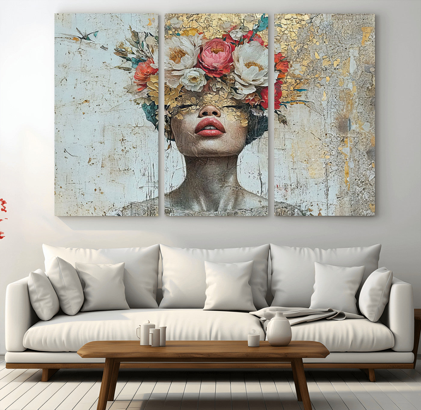 26919-MGV-CV-36X24-Golden Petal Wall Art Canvas Print - Silhouette Woman Wall Art Canvas Print, Floral Woman Portrait