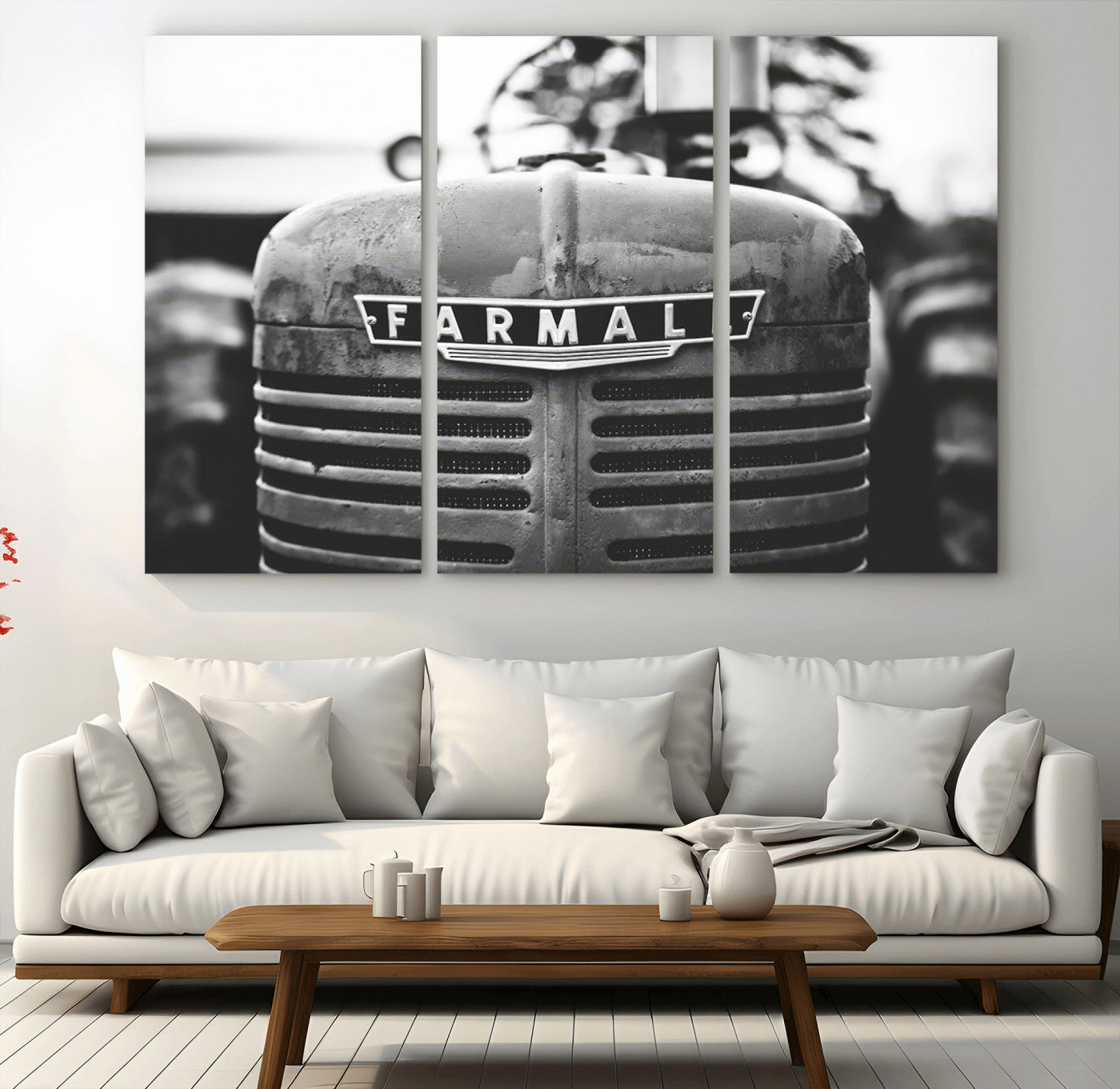 MGV-CV-48X32-3P - Vintage Farmall Tractor Wall Art Canvas Print, Rustic Farmhouse Decor Ready to Hang