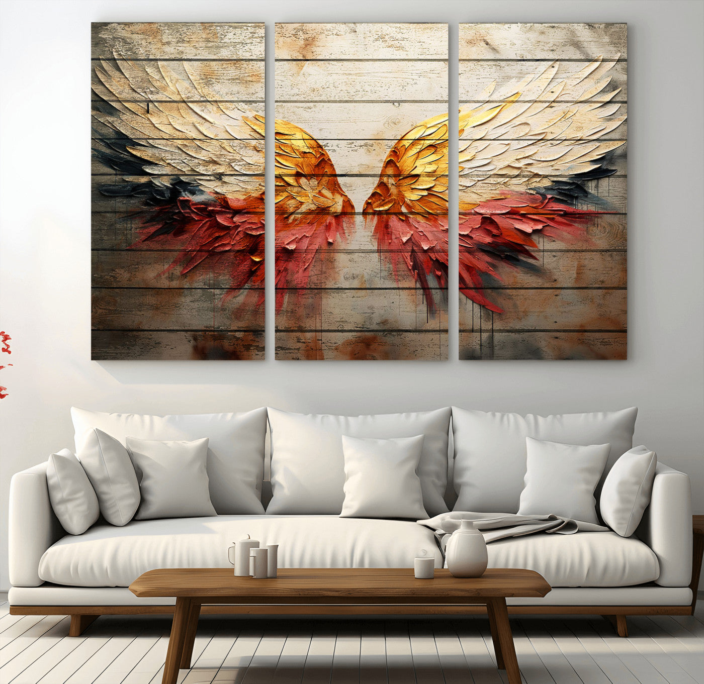 MGV-CV-48X32-3P - Abstract Angel Wings Canvas Wall Art – Framed and Ready to Hang Modern Angelic Wings Decor for