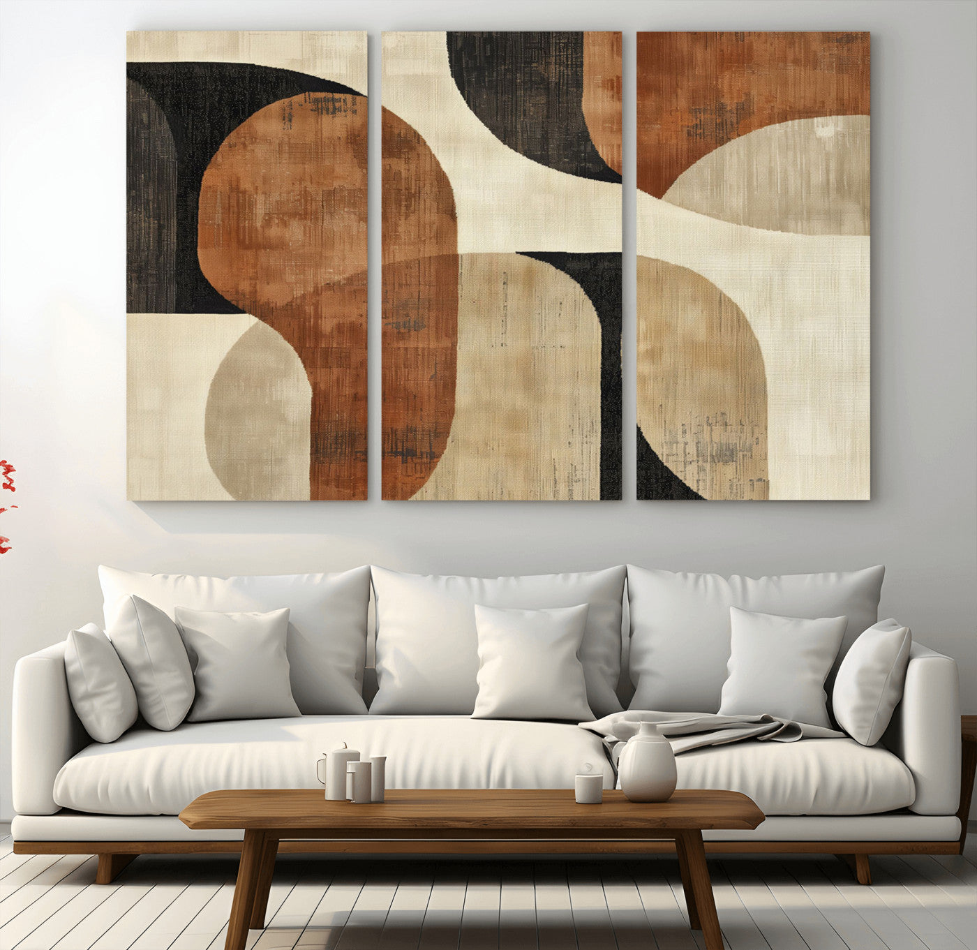 MGV-CV-48X32-3P - Wabi Sabi Abstract Wall Art Canvas Print | Large Minimalist Modern Geometric Wall Decor for Living