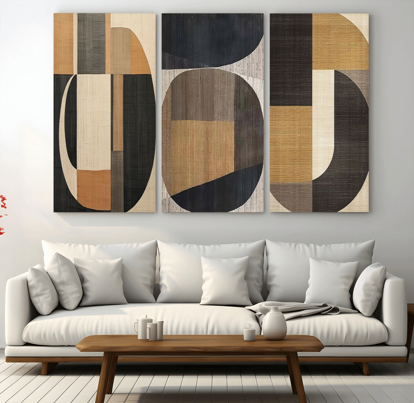 MGV-CV-48X32-3P - Modern Brown Wabi Sabi Abstract Wall Art Canvas Print Set, Minimalist Wall Art