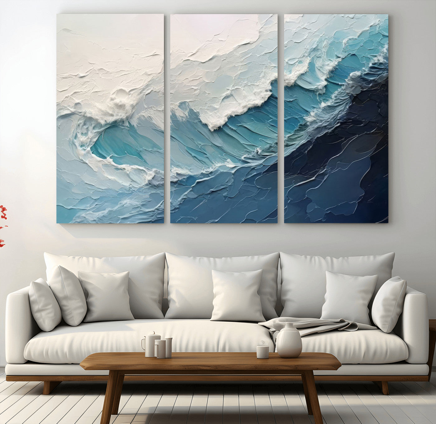MGV-CV-48X32-3P - Ocean Wave Canvas Wall Art Print - Coastal Wall Decor for Living Room - Large Ocean Wave Wall Art