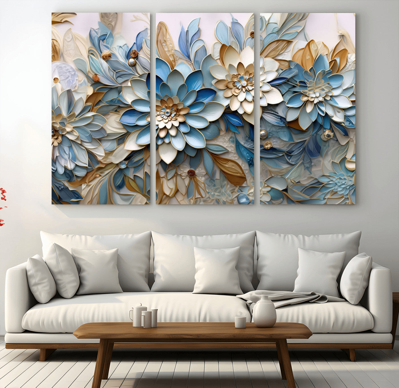MGV-CV-48X32-3P - Blu Abstract Flower Wall Art Canvas Print