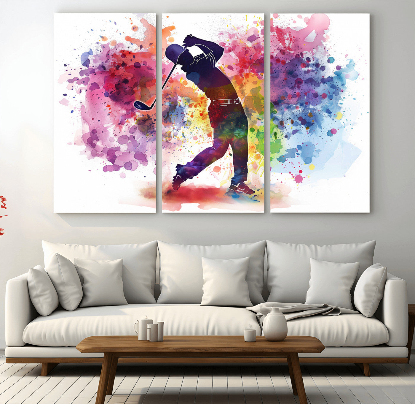 66537-MGV-CV-36X24-Colorful Golfer Swing Wall Art Canvas Print - Ready to Hang, Framed Sports Decor