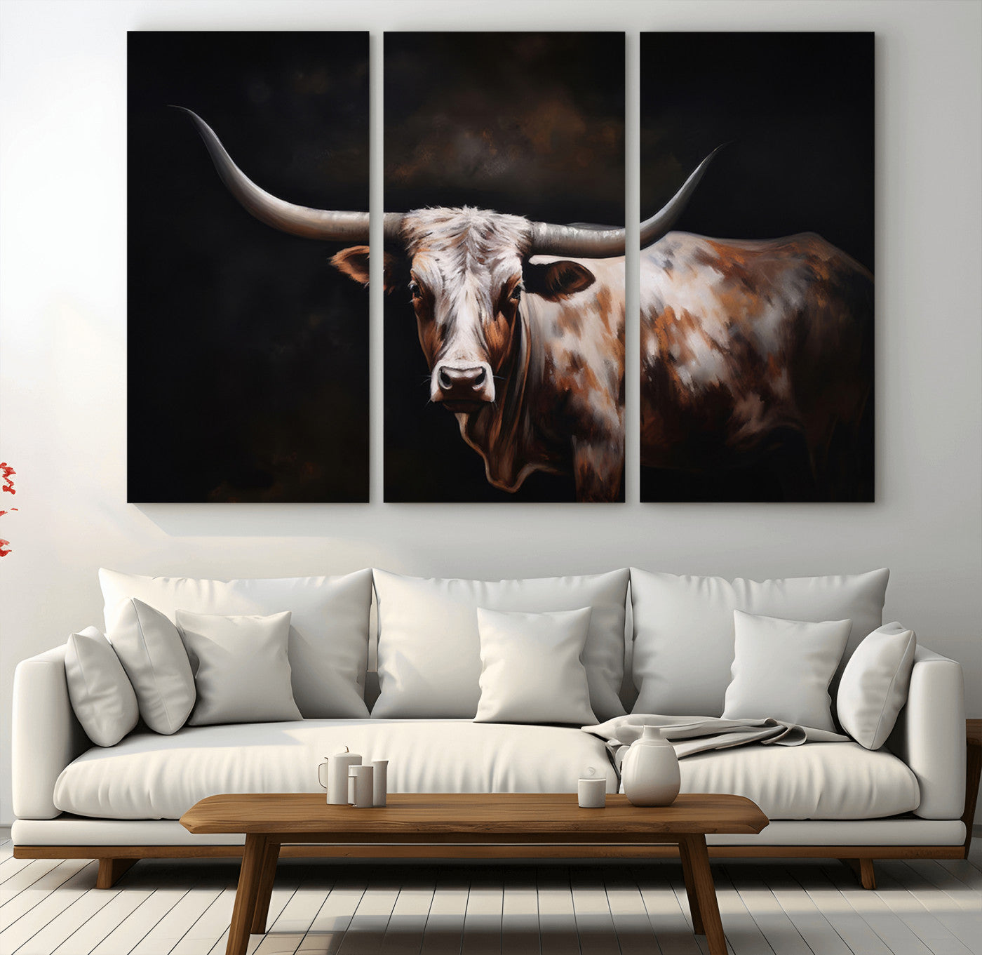 MGV-CV-48X32-3P - Texas Longhorn Wall Art Canvas Print | Western Ranch Decor | Bold Rustic Cattle Artwork | Ready to