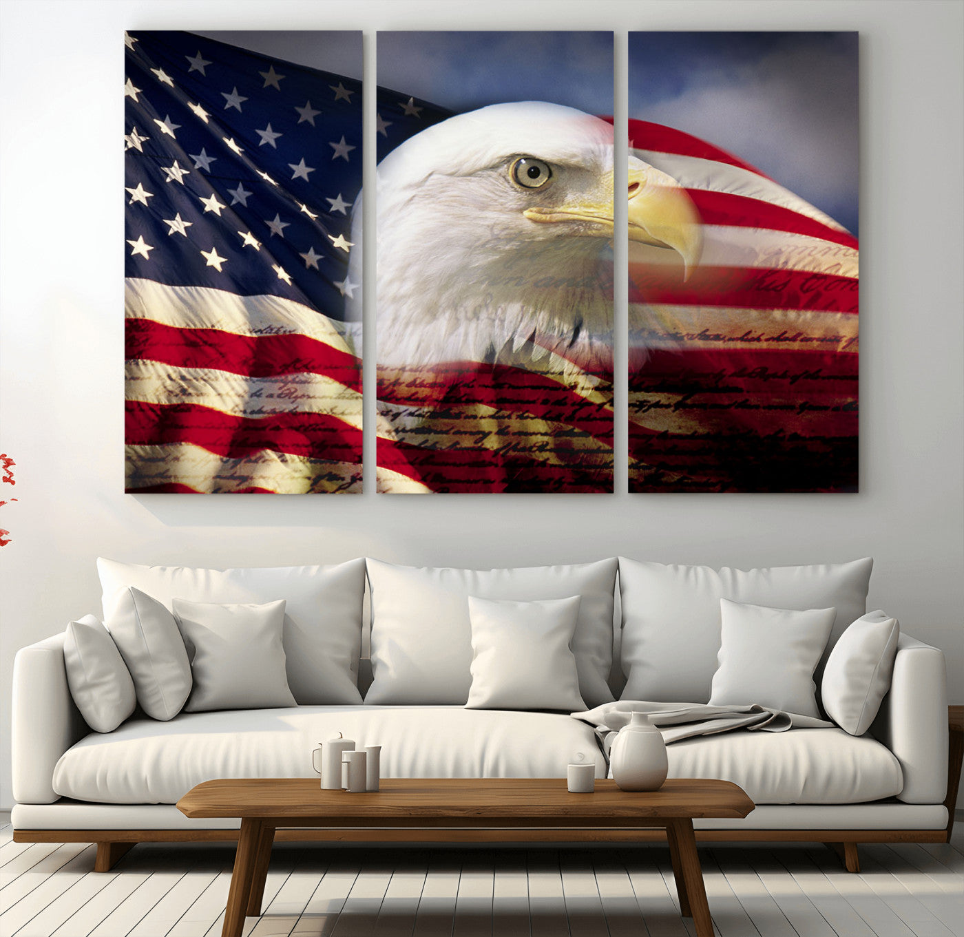 MGV-CV-48X32-3P - American Flag Eagle Symbol Wall Art, American Flag Eagle Wall Art Canvas Print