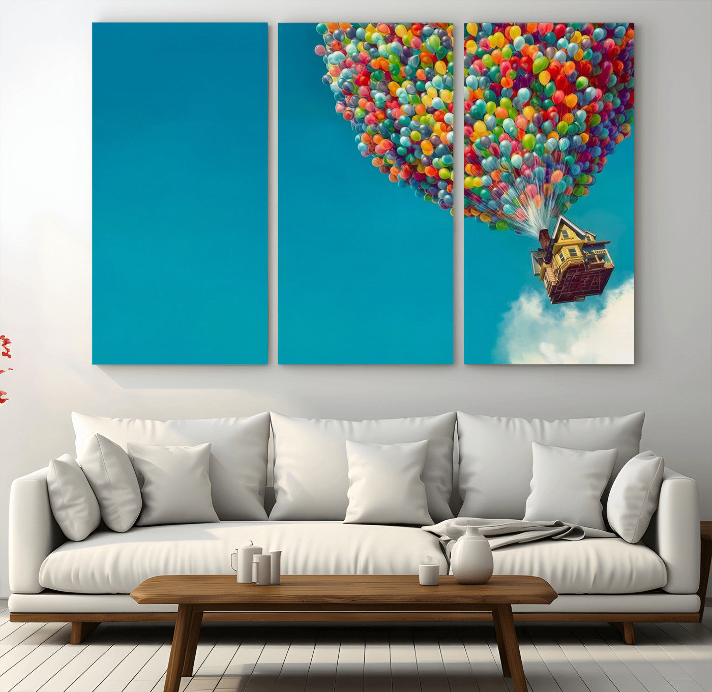 MGV-CV-48X32-3P - Carl Fredricksen, Up Movie Wall Art, Colorful Balloon House Art | Whimsical Wall Decor for Living