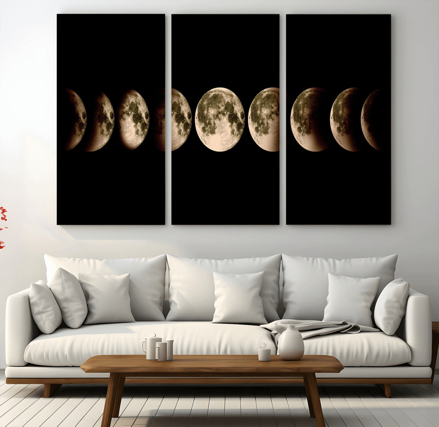 MGV-CV-48X32-3P - Phases of the Moon Wall Art | Canvas Print for Modern Wall Decor | Ready to Hang and Framed