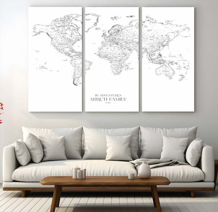 Personalized World Map Wall Art Canvas Print - Custom Push Pin Travel Map Canvas - Framed Map Print for Travel Lover Gift
