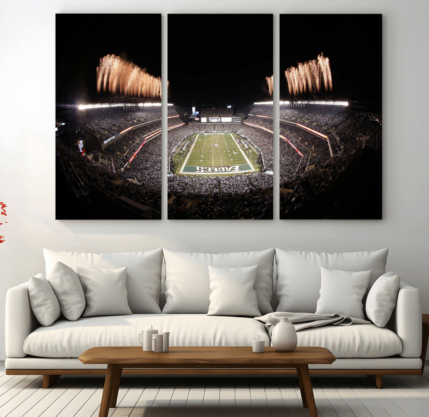 48893-MGV-CV-36X24-Eagles Field Stadium Wall Art - Lincoln Financial Field Fireworks Game Triple Canvas Wall Art -