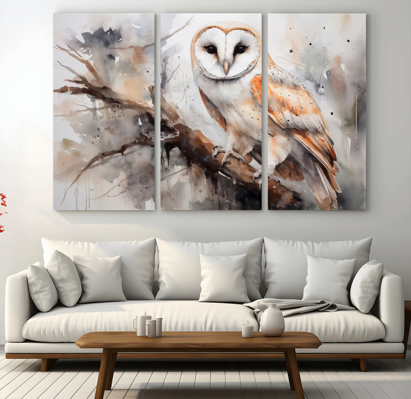 MGV-CV-48X32-3P - Barn Owl Wall Art | Watercolor Barn Owl Canvas Print | Perfect for Farmhouse Wall Decor | Ready to