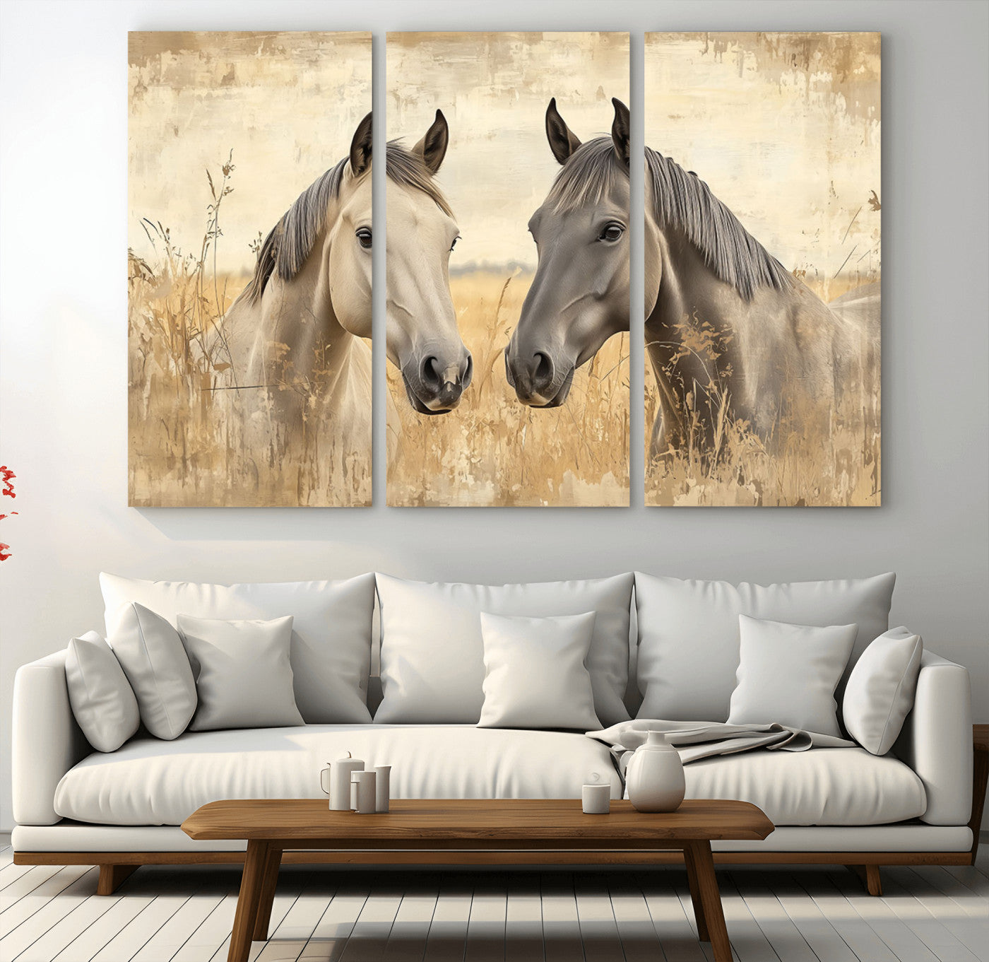 41082-MGV-CV-36X24-Chines Ink Style Grunge Horses Wall Art Canvas Print