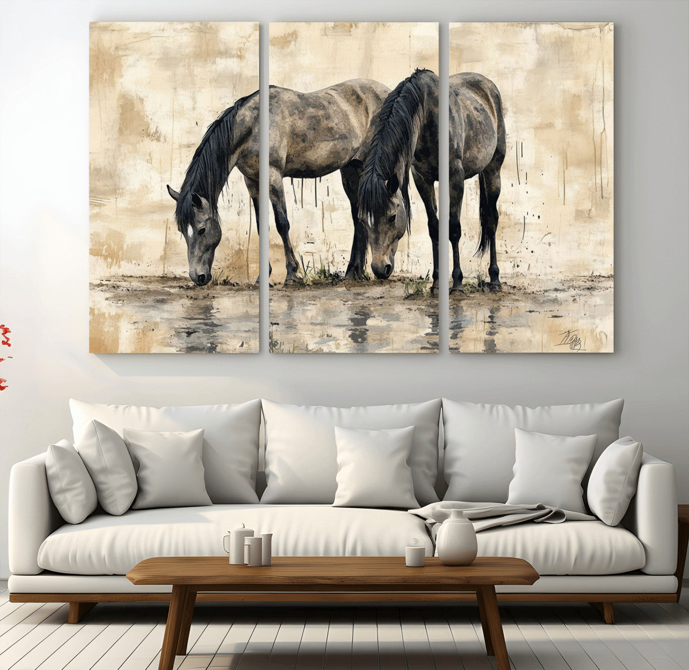 45159-MGV-CV-36X24-Chinese Style Abstract Black Horses Wall Art Canvas Print - Abstract Horse Wall Art Canvas Print