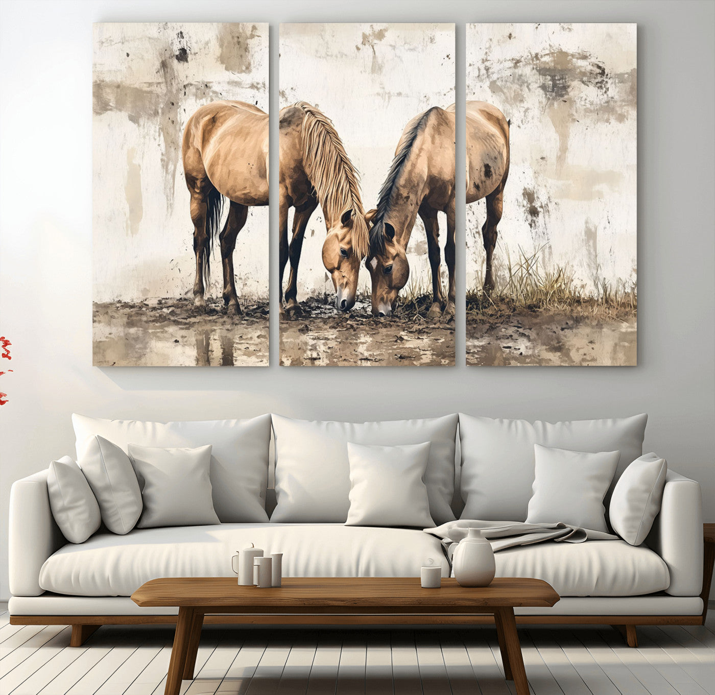 44742-MGV-CV-36X24-Vintage Horses Wall Art | Ready to Hang and Framed Triptych | Western Farmhouse Wall Decor for