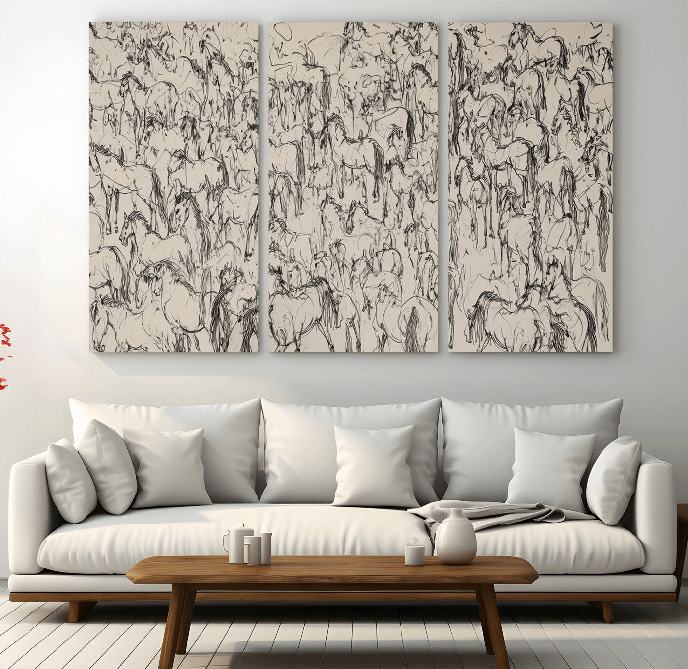 MGV-CV-48X32-3P - Abstract Horse Sketch Wall Art | Ready to Hang and Framed | Farmhouse Wall Decor for Living Room or