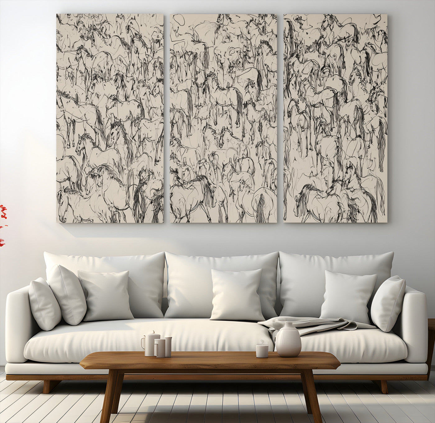 MGV-CV-48X32-3P - Abstract Horse Sketch Wall Art | Ready to Hang and Framed | Farmhouse Wall Decor for Living Room or