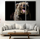 17625-MGV-CV-60X40-3P-Grizzly Bear Canvas Print | Wildlife Wall Art for Cabin Decor | Ready to Hang Framed