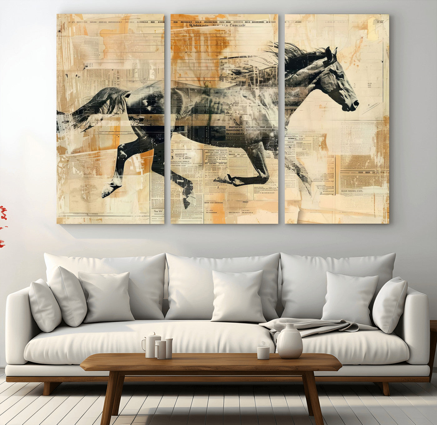 22364-MGV-CV-36X24-Chines Style Running Horse Western Wall Art | Farmhouse Wall Decor | Ready to Hang Framed Canvas