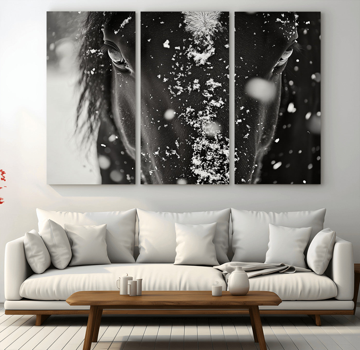 73281-MGV-CV-48X32-3P-Winter Horse Snow Wall Art Canvas Print