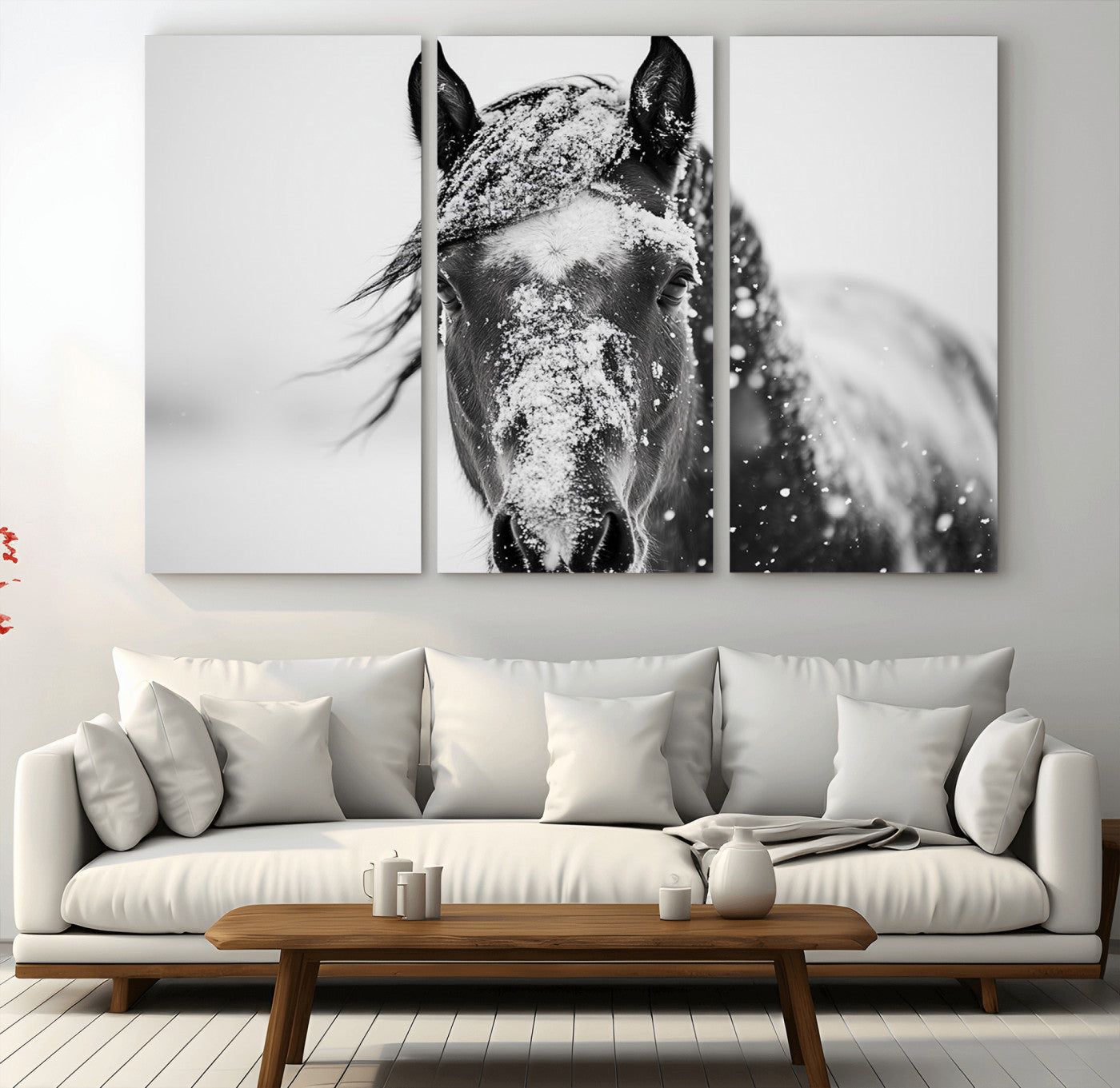 MGV-CV-48X32-3P - Western Wall Art | Black and White Winter Horse Wall Art | Ready to Hang and Framed | Farmhouse and