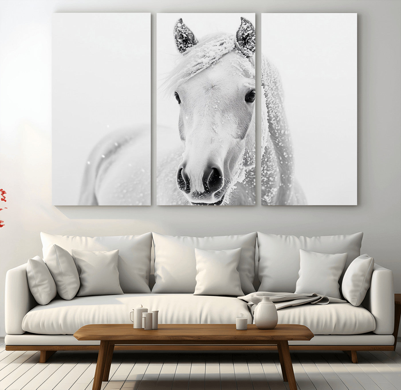 MGV-CV-48X32-3P - Majestic White Horse Wall Art | Ready to Hang and Framed | Farmhouse Wall Decor for Living Room