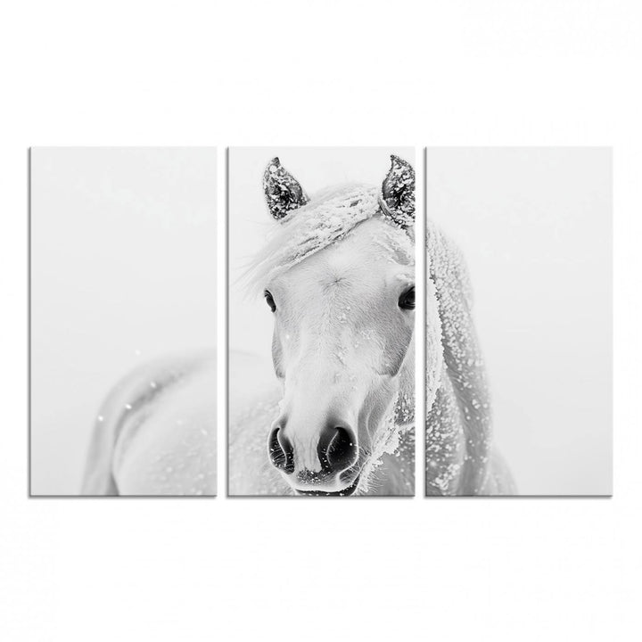 The dining room features the Majestic White Horse Wall Art, adding to its rustic charm.