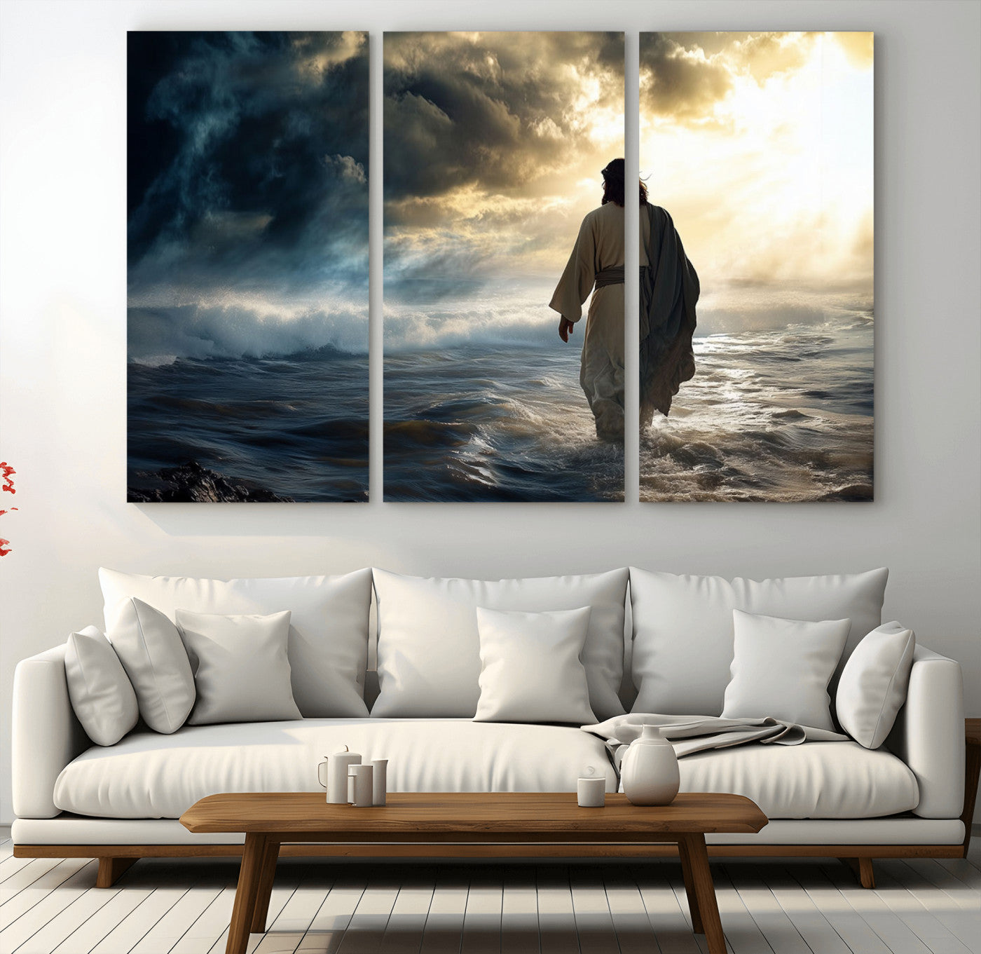 MGV-CV-48X32-3P - Jesus Walking on Water Wall Art | Canvas Print | Ready to Hang | Christian Home Decor | Spiritual