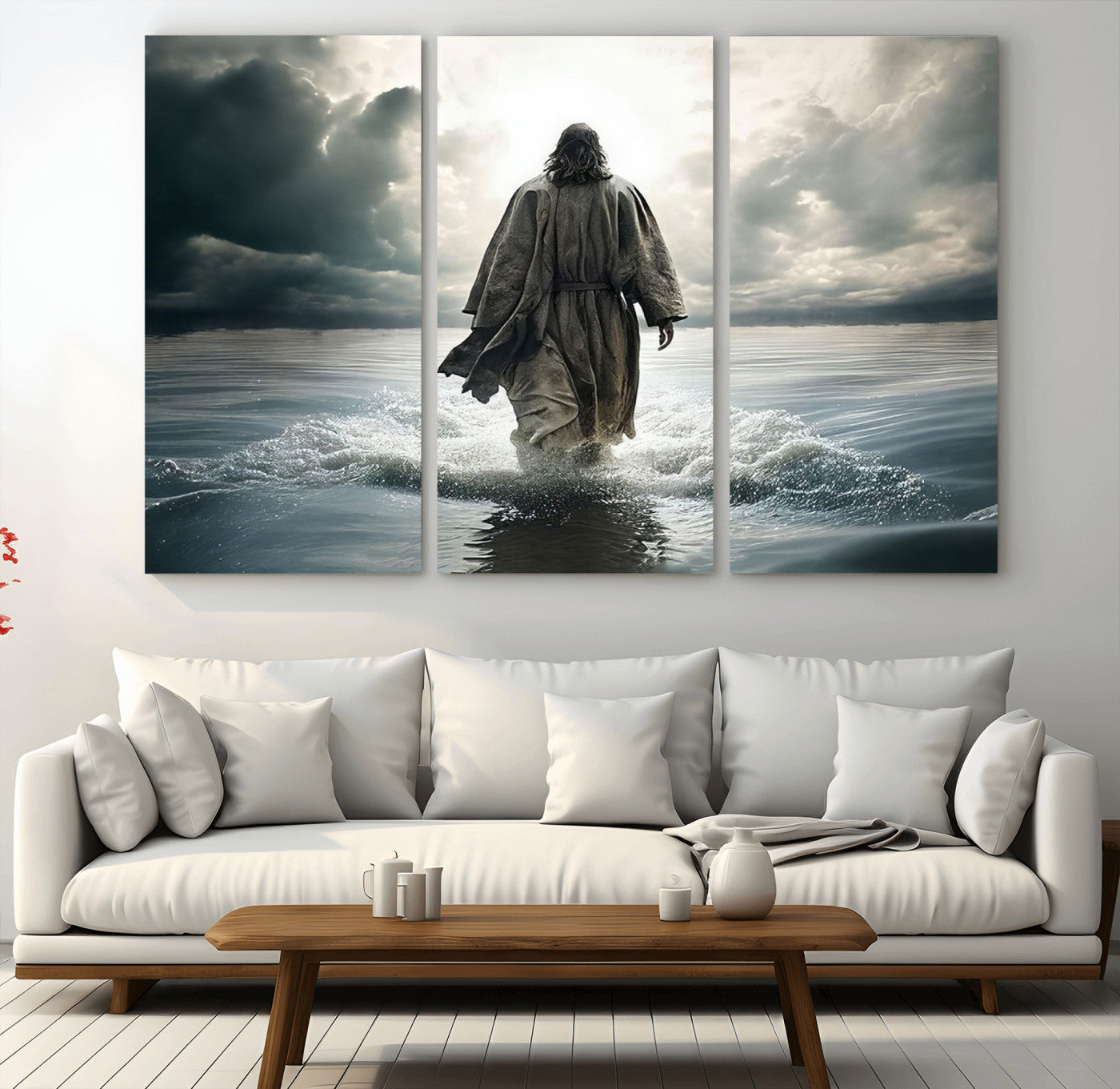 MGV-CV-48X32-3P - Jesus Walking on Water Wall Art | Canvas Print | Ready to Hang | Christian Home Decor | Spiritual