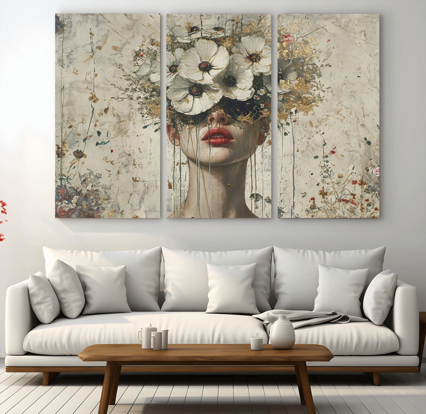 MGV-CV-48X32-3P - Abstract Floral Women Patel Wall Art Canvas Print