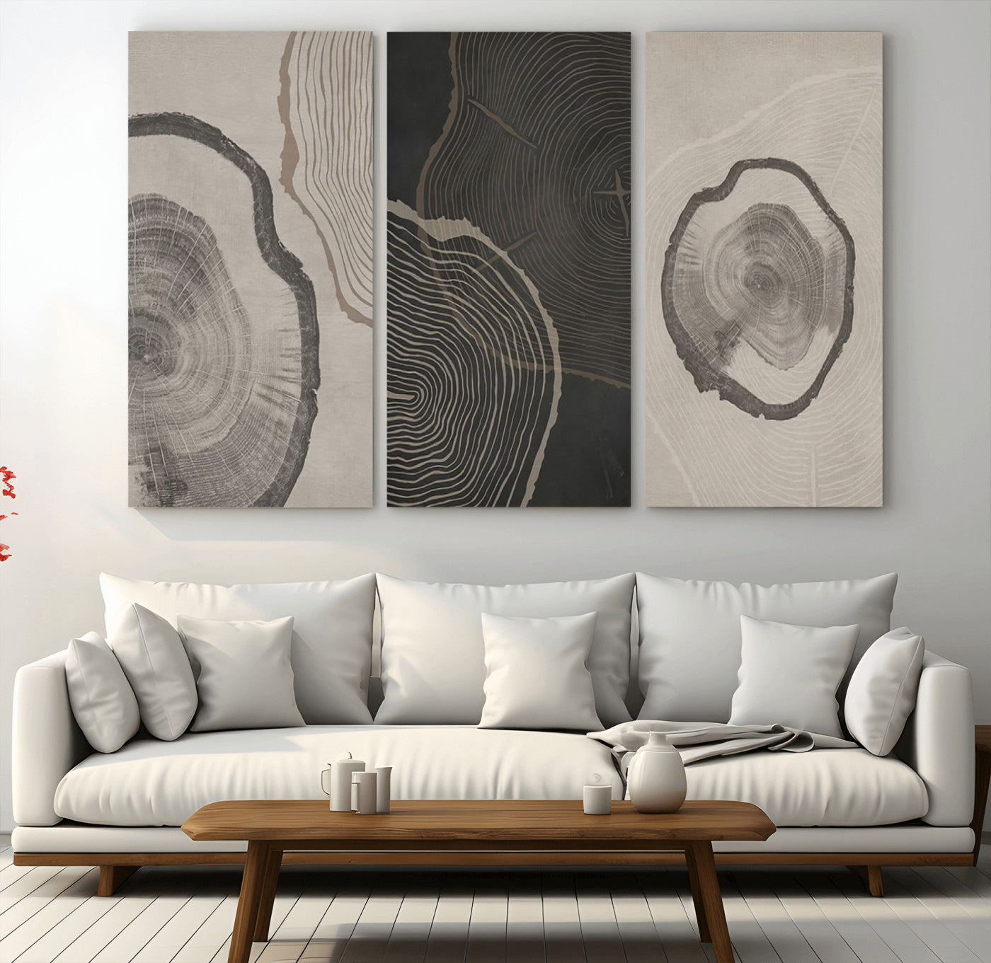 MGV-CV-48X32-3P - Modern Abstract Tree Ring Canvas Art Set | 3 Panel Large Tree Ring Design for Living Room, Office,