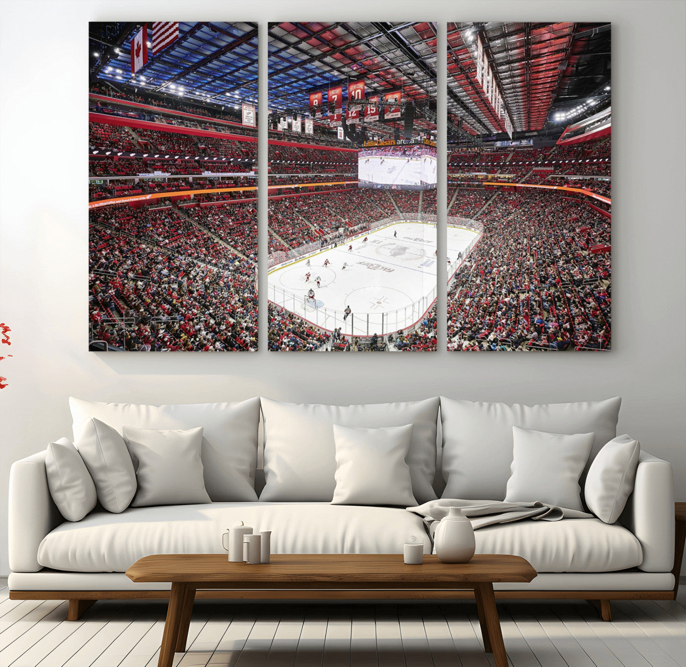 MGV-CV-48X32-3P - Barton Malow Little Caesars Arena Detroit Wall Art Canvas Print - Detroit Hockey and Basketball