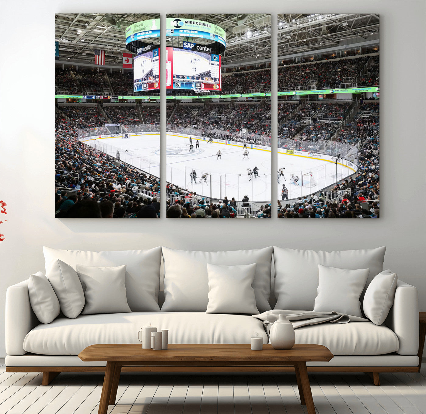 87538-MGV-CV-36X24-Sharks Arena Blackhawks Sharks Ice Hockey Stadium Wall Art Canvas Print, Framed Blackhawks Sharks